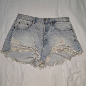 Zara Light Blue Distressed Denim Shorts